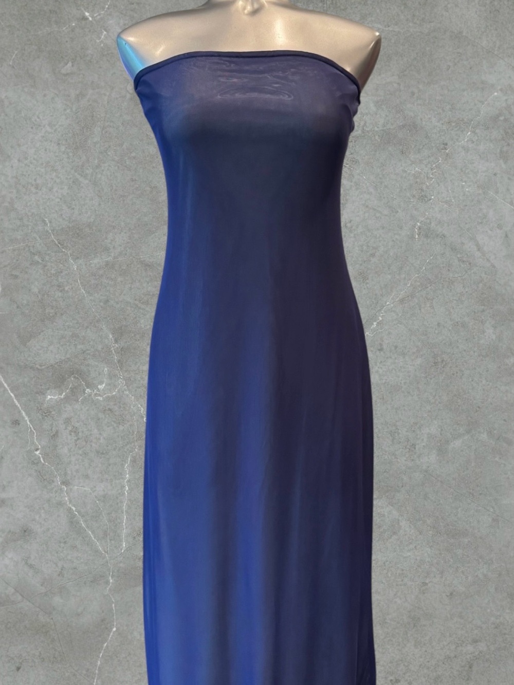 Strapless Mesh Dress in Navy Blue
